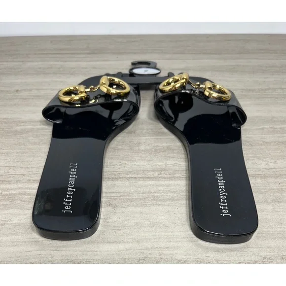 NEW Jeffrey Campbell Jelly Sandals / Slides in Black Size 7 Gold Tone - Picture 2 of 3